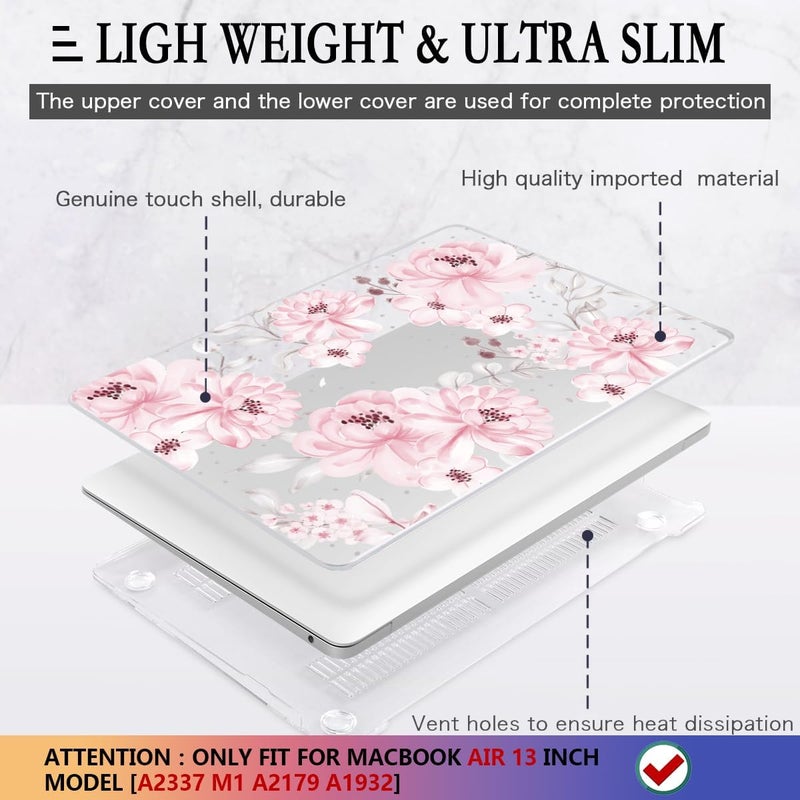 CISSOOK Compatible with MacBook Air 13 inch Case M1 Chip 2021 2020-2028 Release A2337 A2179 A1932 Model with Touch ID, Plastic Hard Shell Case & Keyboard Cover & Screen Protector, Cute Pink Flower - Image 4